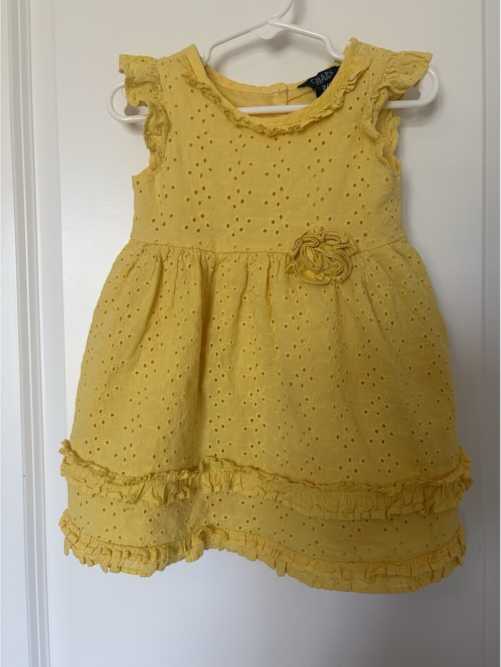 Chaps Yellow Eyelet Sleeveless Rose Dress Sz 2T